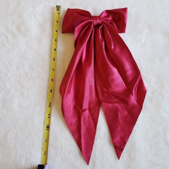Red Satin Bow Hair Barrette - Picture 2 of 3
